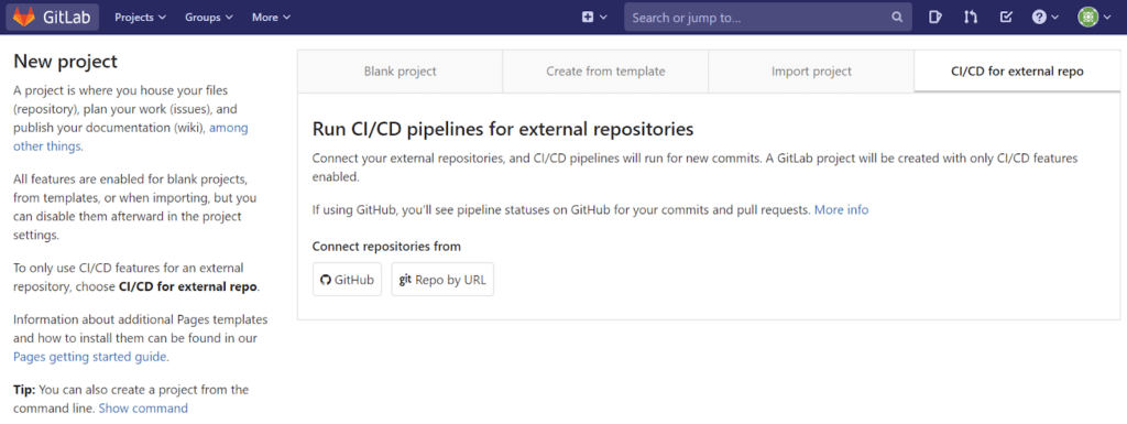 Log into GitLab and create a new project Create a New Project