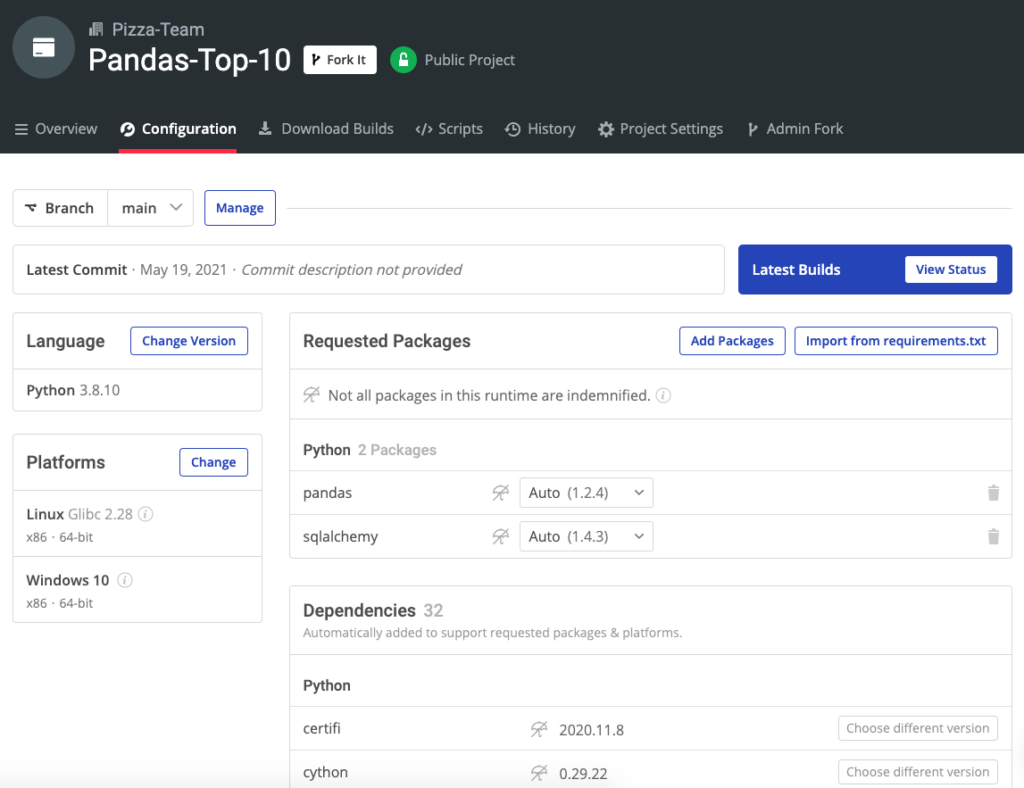Pandas Runtime