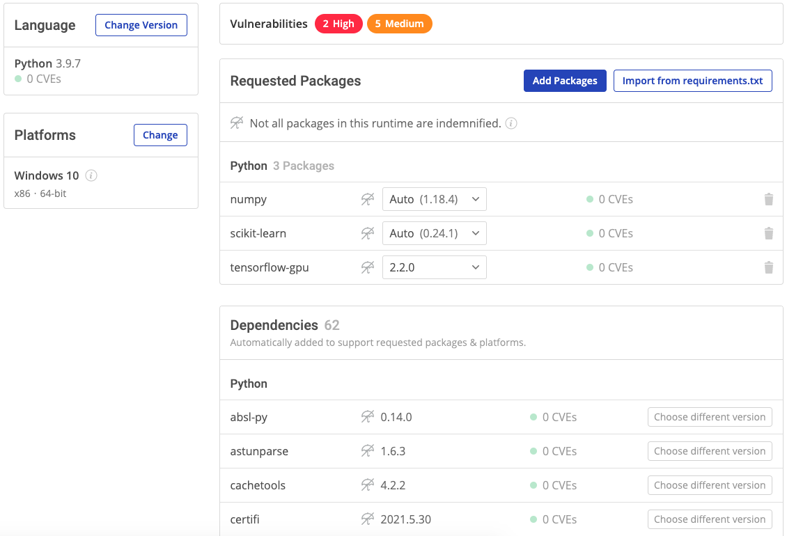 python dependencies ActiveState
