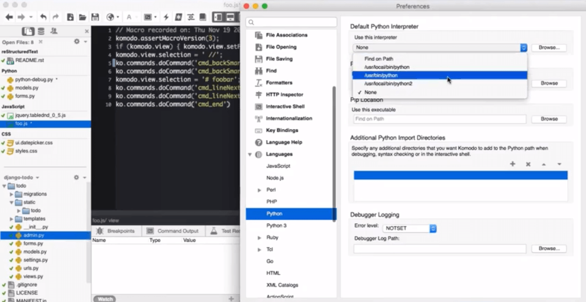 Configuring Komodo IDE